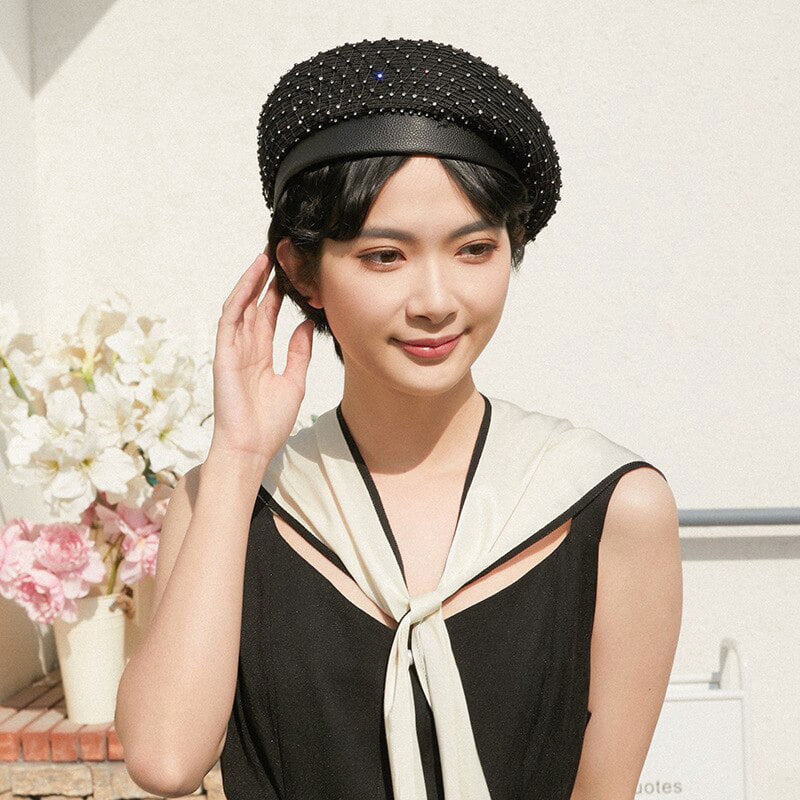 CoCopeaunts Womens Woven Berets Cap Spring Summer French Artist Rhinestone Beret Straw Hat Female Jewelry Painter Caps Bonnet Cap Wholesale