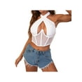thumbnail image 3 of FOCUSNORM Débardeurs pour Femmes Couleur Unie à Poitrine Creuse Col Halter Crop Tops, 3 of 8