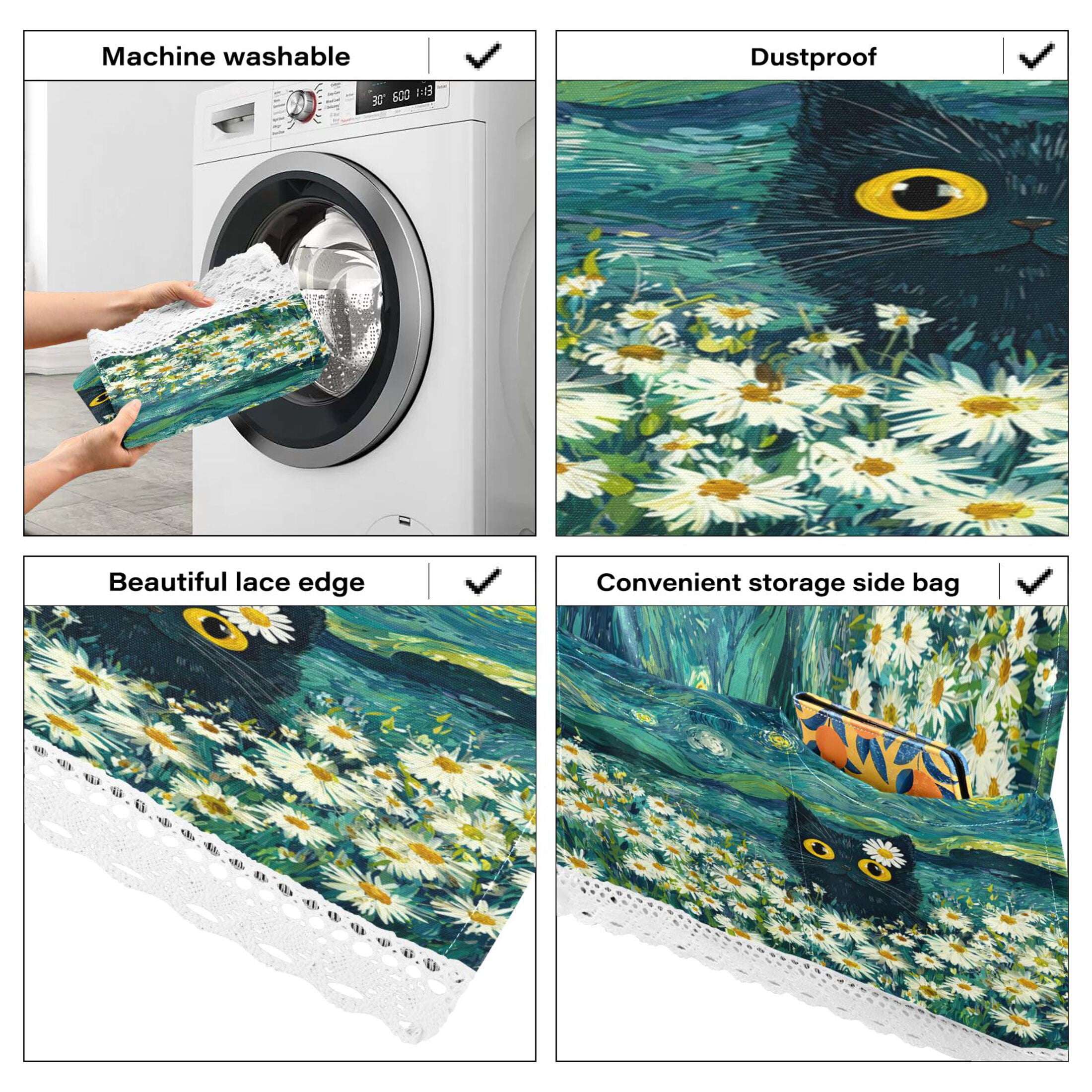 Wobogo Starry Daisy Cat Washing Machine Cover Dustproof Washer Dryer Cover Waterproof Laundry Room Decorative Protector