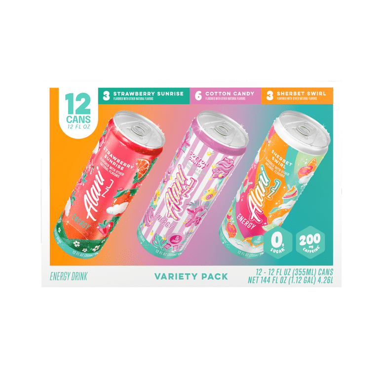 Alani Nu, Variety Pack Cotton Candy, Straw Sunrise, Sherbert Swirl