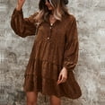 thumbnail image 4 of Women Summer Tunic Dress Long Drop Shoulder Sleeve V Neck Panther Print Long Sleeve Dress for Party Business Travel Brown XL, 4 of 7
