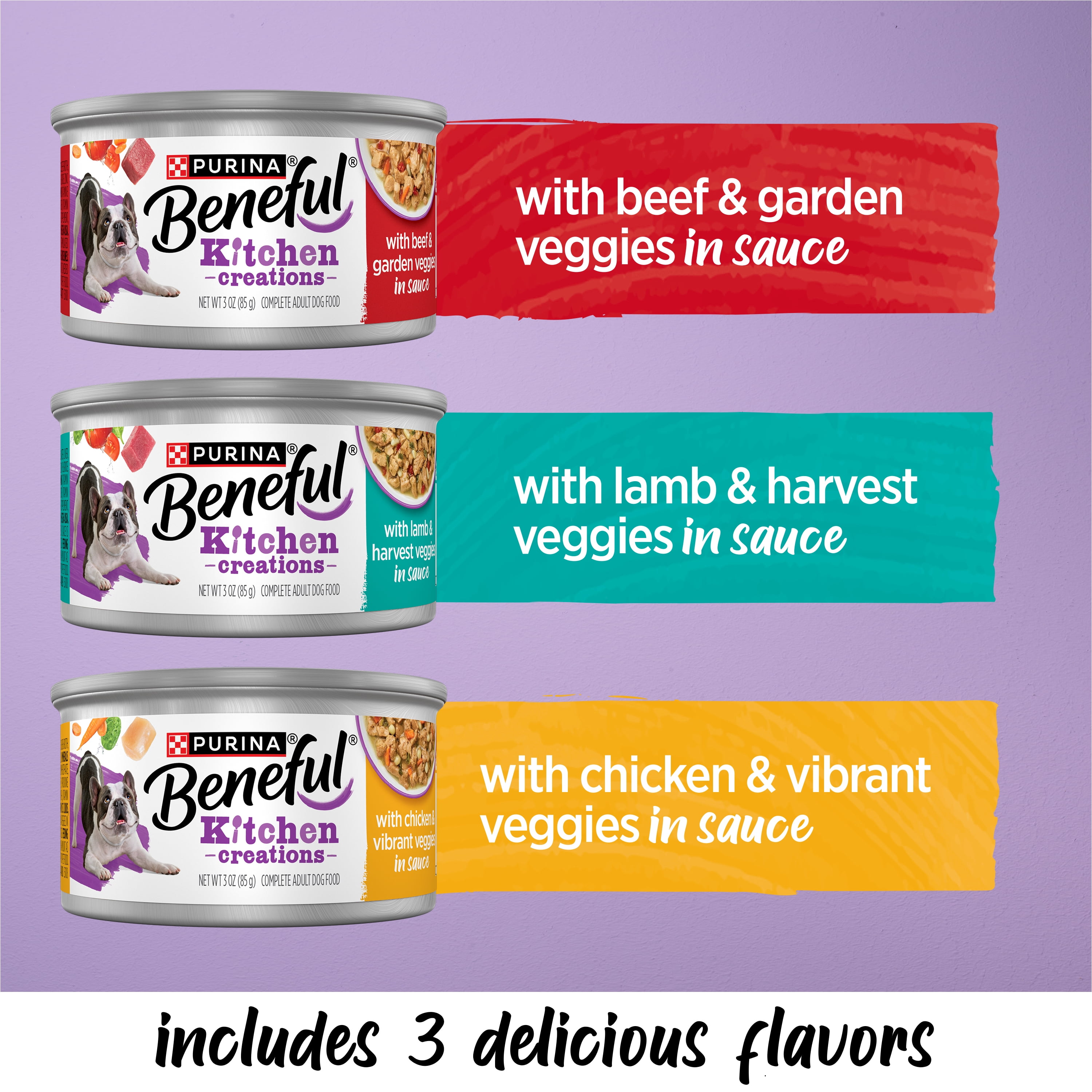 Purina Beneful Kitchen Creations With Beef, Chicken, or Lamb Wet Dog Food Variety Pack, 3 oz Cans (30 Pack)