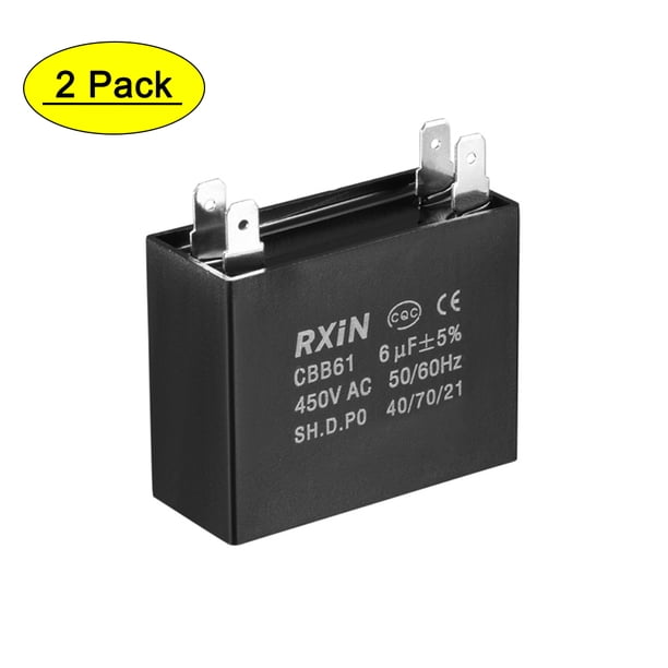 Capacitores de ventilador de techo Uxcell 47x20x37.5mm 6uF 450V CA Doble Inserción CBB61, Paquete de 2