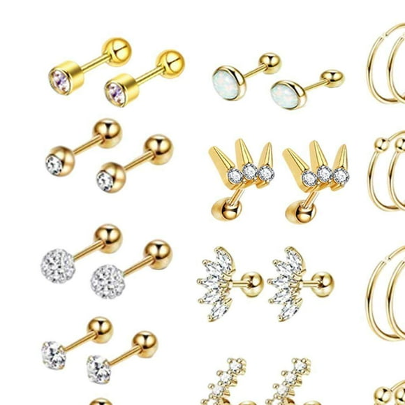 13 Pairs 16G Stud Earrings 8mm 6mm Tragus Barbell 8mm 6mm Tragus for Women Men Gold tone