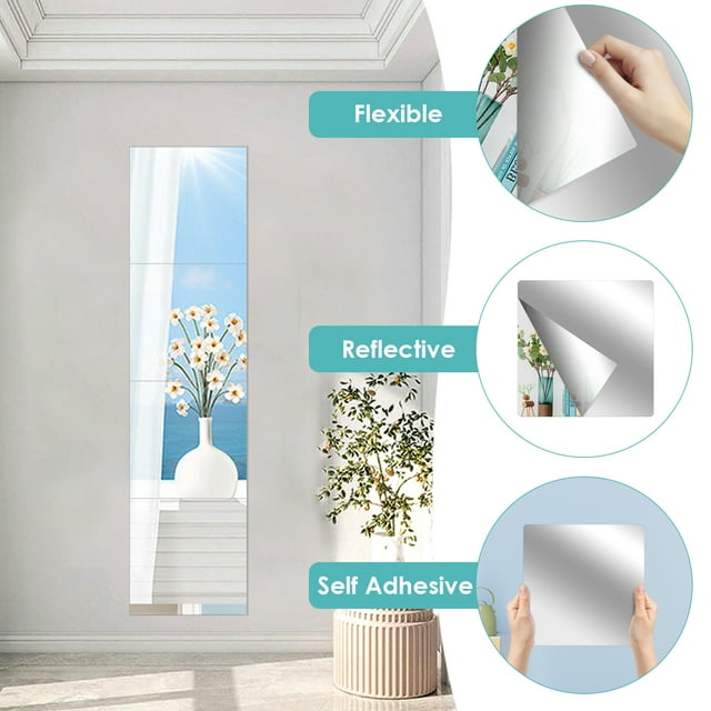 Billuyoard 4 pack/lote pegatinas de espejo fácil instalación y hojas de espejo a prueba de arañazos para decoración de oficina personalizada Conjuntos de muebles de dormitorio