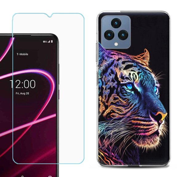 OneToughShield ® for T-Mobile Revvl 6x 5G Shockproof Phone Case, with Tempered Glass Screen Protector - Neon Tiger