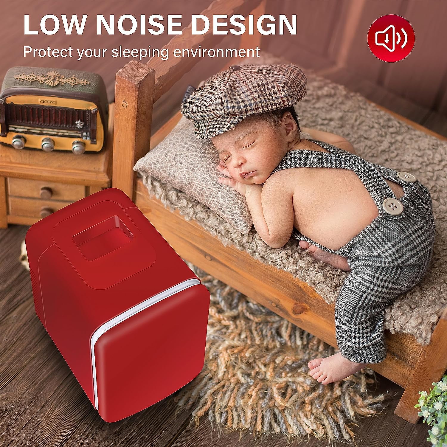 Portable  Fridge 4L Red Cooler Warmer for Skincare Cosmetics Beverage Food Bedroom Office Dorm -