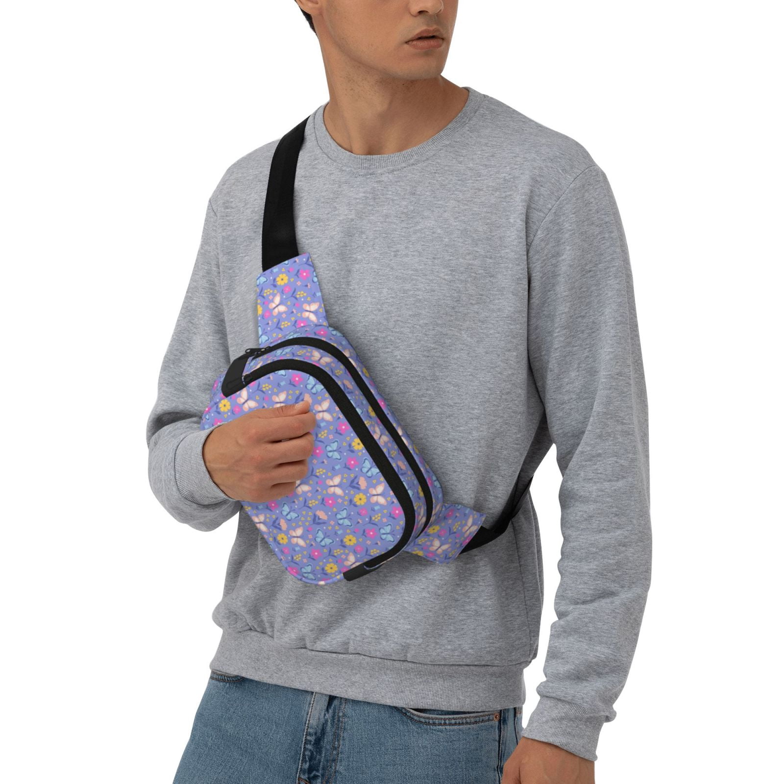 Picia Butterflies And Flowers Print Square Double-Layer Waist Bag Mini Adjustable Waist Belt Bag Exercise Running Travel Hiking