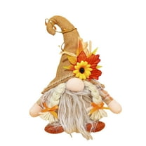 Thanksgiving Day Gnome, Christmas Gnome, Light Up Nordic Tabletop Gnome Decoration, Beige Yellow Knitted Fabric LED Lighted Holiday Decor 9 Inch Battery Operated