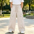 thumbnail image 2 of Xyant Lightweight Silky Jogger Pants for Girls Kids Warm Weather Cargo Loose High Waisted Pants (Beige,15-16 Years), 2 of 4