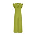 thumbnail image 2 of Women Jumpsuits & Playsuits Elegant V Neck Ruffle Sleeve Romper Loose Pleated Dungarees Wide Leg Graffic Bib Overalls Summer Baggy Sleeveless Playsuit Straight Pants, 2 of 4