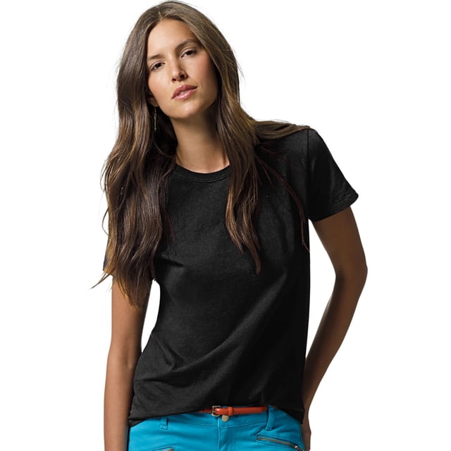 Hanes ComfortSoft T-Shirt à Col Ras du Cou en Jersey Coupe Décontractée pour Femmes, TG, Noir