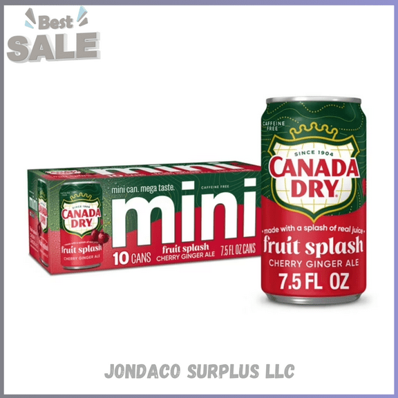 Canada Dry Caffeine Free Fruit Splash Cherry Ginger Ale Soda Pop, 7.5 fl oz, 10 Pack Mini Cans