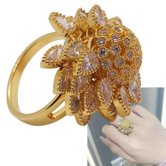 Sunflower Ring Adjustable Copper CZ Flower Ring for Women Delicate Gift