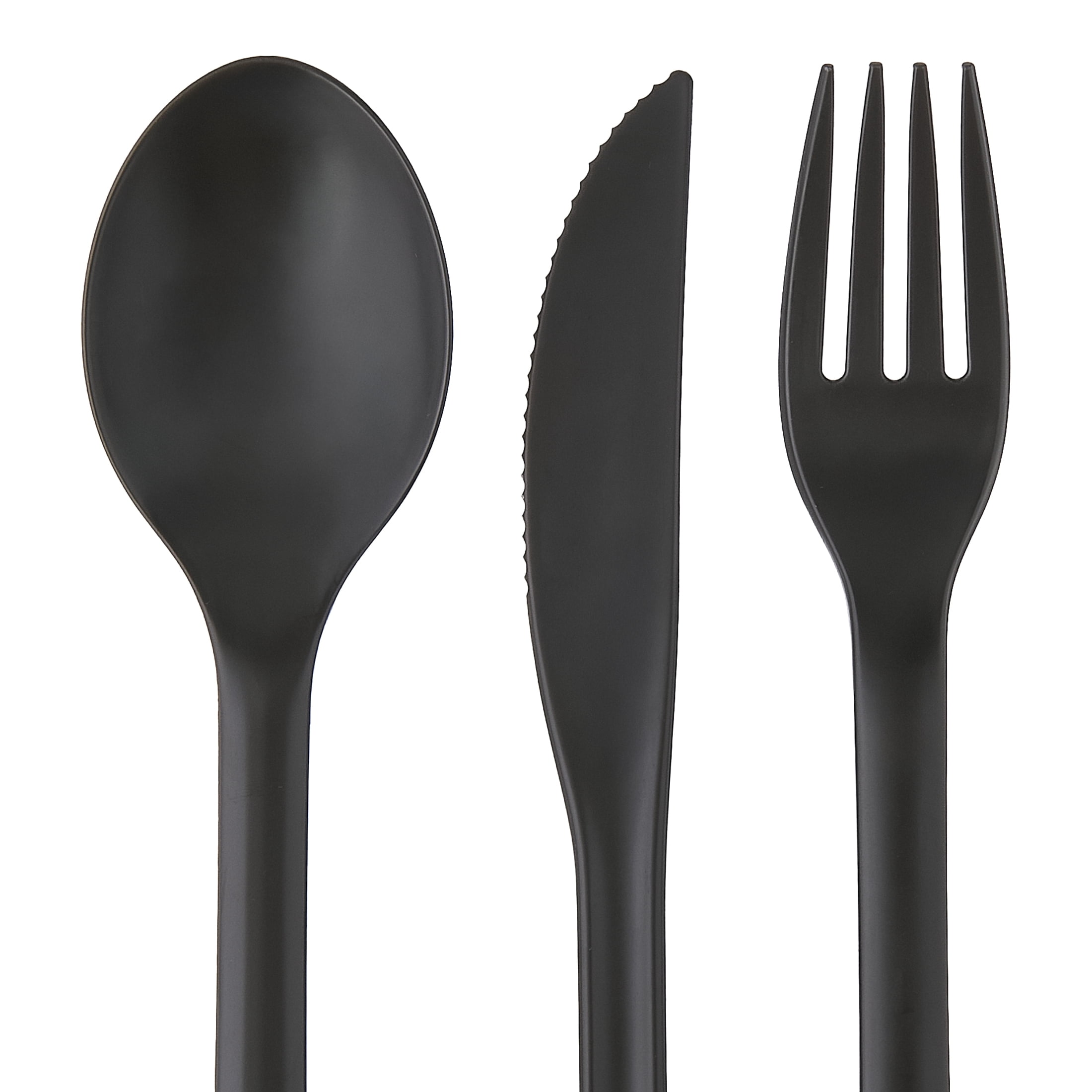 (4 pack) Mainstays - Black Eco-Friendly Recycled Plastic 3-Piece Flatware Set
