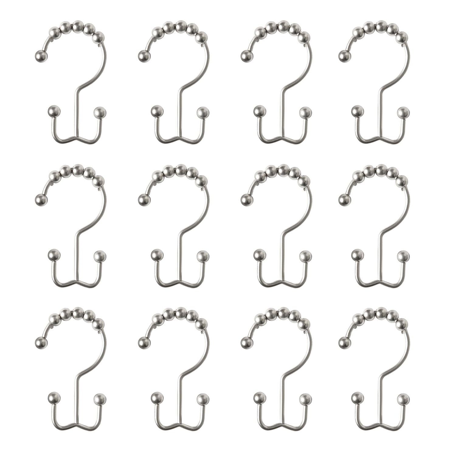 Mainstays Double Roller Glide Shower Curtain Hooks or Rings, Set of 12