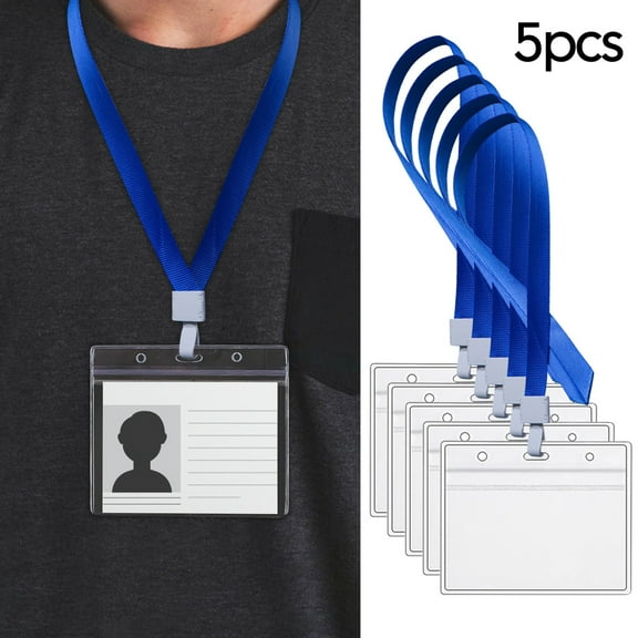 5Pack Vertical ID Card Name Tag Badge Holders with Lanyards, Lanyard with Waterproof Plastic Clear Badge Holders, Card Holder for Office School Staff IDs