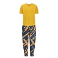 thumbnail image 3 of QUYUON Womens Two Piece Outfits Printed V-Neck Short Sleeve Pullover and Long Pants Tracksuits Pajama Lounge Jogger Sets Summer 2 Piece Outfits Sets Workout Sweatsuits B-Yellow L, 3 of 6