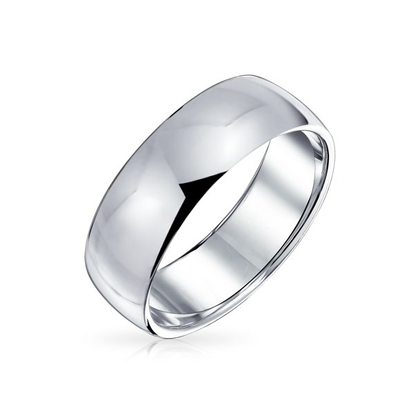 Bling Jewelry Mens Unisex Classic Minimalist Dome Sterling Silver Ring for Couples Wedding Band