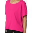 thumbnail image 5 of Women's Lightweight Woven Dolman Short Sleeve Boat Neck Relaxed Blouse Basic Top, 5 of 7
