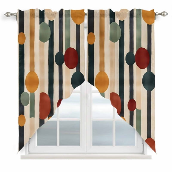 Abstract Boho Kitchen Window Curtains, Swag Curtains Valance for Bedroom Living Room Bathroom, Vintage Multicolored Geometric Stripes Rod Pocket Window Treatment Curtain Block Drapes 2 Panels 28"x36"