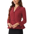 thumbnail image 4 of Blazer de trabajo peplum con cinturón de manga larga y solapa de muesca para mujer INSPIRE CHIC en rojo profundo, 4 of 5