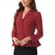 thumbnail image 4 of Blazer de trabajo con peplum para mujer, de manga larga y solapa, con cinturón, color rojo profundo, 4 of 5