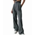 thumbnail image 2 of Pantalones de Traje de Pierna para Mujer, Pantalones Largos Informales de Negocios con Cintura Holgada y Corte Holgado Gris Oscuro S, 2 of 8