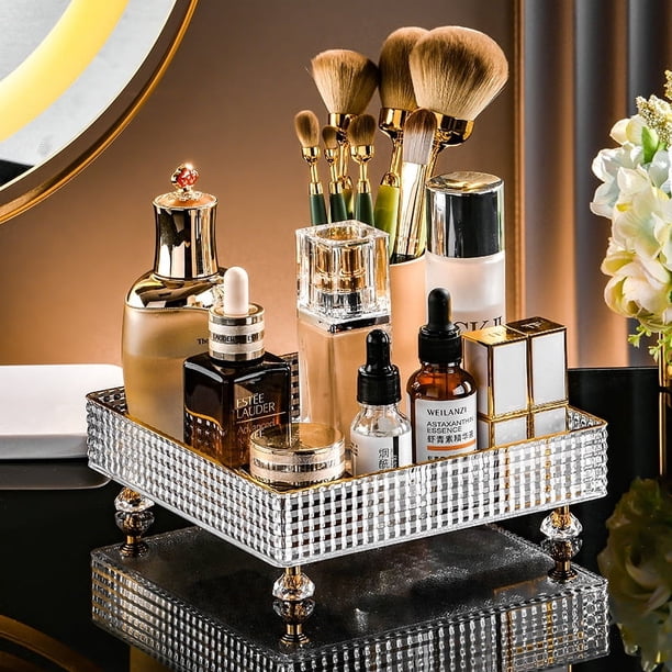 Caja de almacenamiento de cosméticos de escritorio de cristal de lujo ligera, canasta de almacenamiento de artículos diversos, caja de acabado de cocina, caja de almacenamiento de dormitorio
