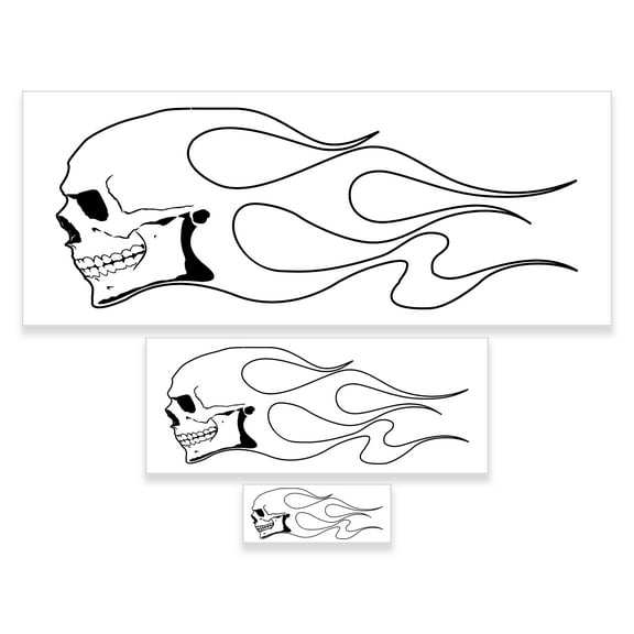 Airbrush Skull Fire Flame Stencil Set (Skull Design #1 in 3 Scale Sizes) - Laser Cut Reusable Templates - Auto