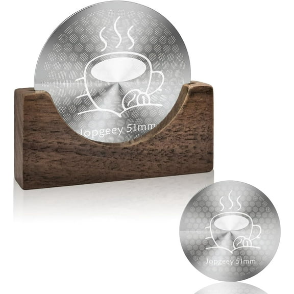 51mm Espresso Puck Screen with Stand, 0.9mm 150μm Ultra Thin Reusable Coffee Filter Compatible with Breville Barista 51mm Portafilter Basket, 316 Stainless Steel Espresso Machine Accessories