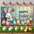 thumbnail image 3 of Cute Bunny Happy Easter Banner Colorful Eggs Easter Display Floral Decor Spring Easter Backdrop for Easter Party Spring Celebration Home Decoration, 3 of 9