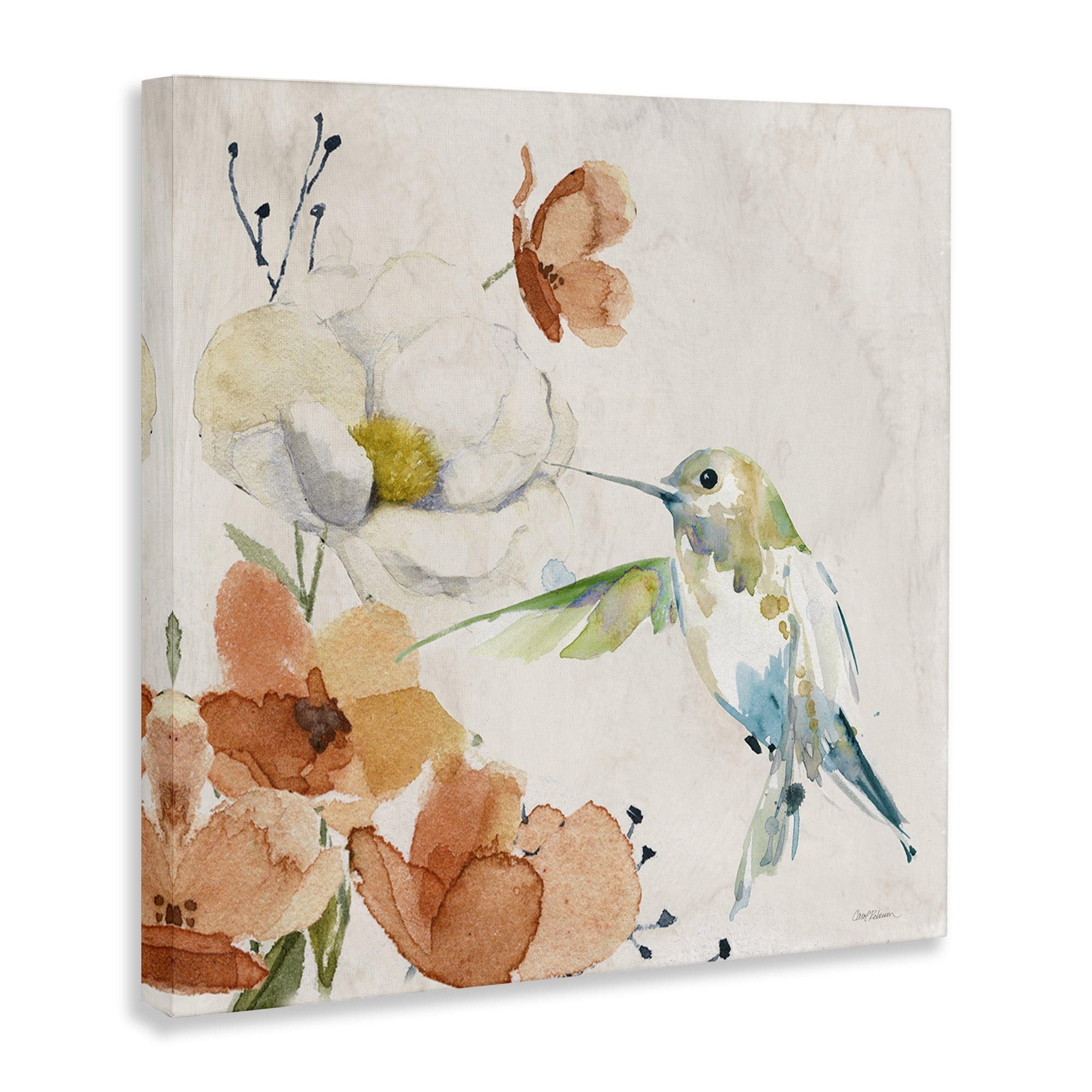 Stupell Industries Cottage Flowers & Bird Plants & Flowers Painting Wrapped Canvas Art Print Wall Art, 17 x 17