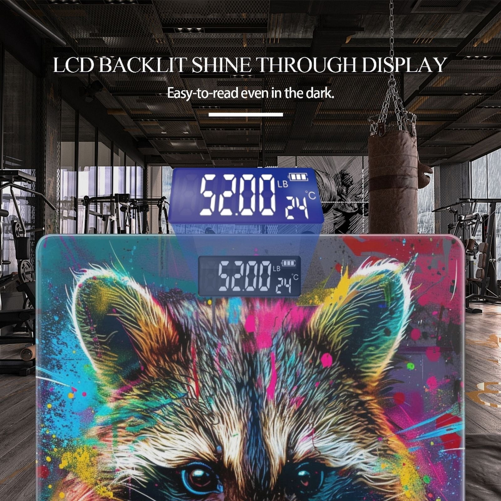Bathroom Scale, Highly Accurate Digital Body Scale,Precisely Measures Weight up to 400 lbs-Cute Raccoon In The Style Of Abstract Painting