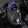 thumbnail image 4 of Motor Trend GripDrive Blue Carbon Fiber Steering Wheel Cover, Standard 15 inch Size, Black Faux Leather Comfort Grip, Car Steering Wheel Cover for Auto Truck Van SUV, 4 of 6
