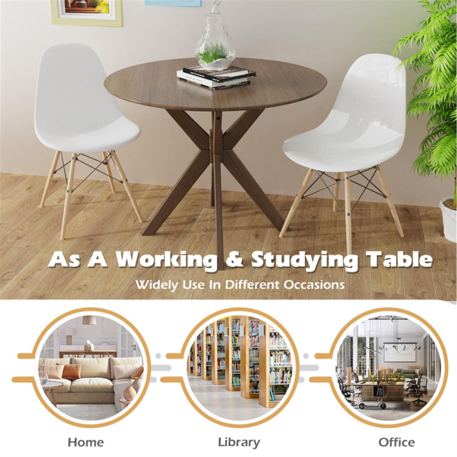 Demi Bonn 36" Round Wood Dining Table with Intersecting Pedestal Base, Modern Kitchen Table Furniture for Dining Room, Dinette, Compact Space-Saving, Brown