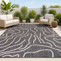 JONATHAN Y TUSCAN SUN 5 x 8 Area Rug, Nolan Coastal Organic Shapes - Black/Cream, TSN307B-5