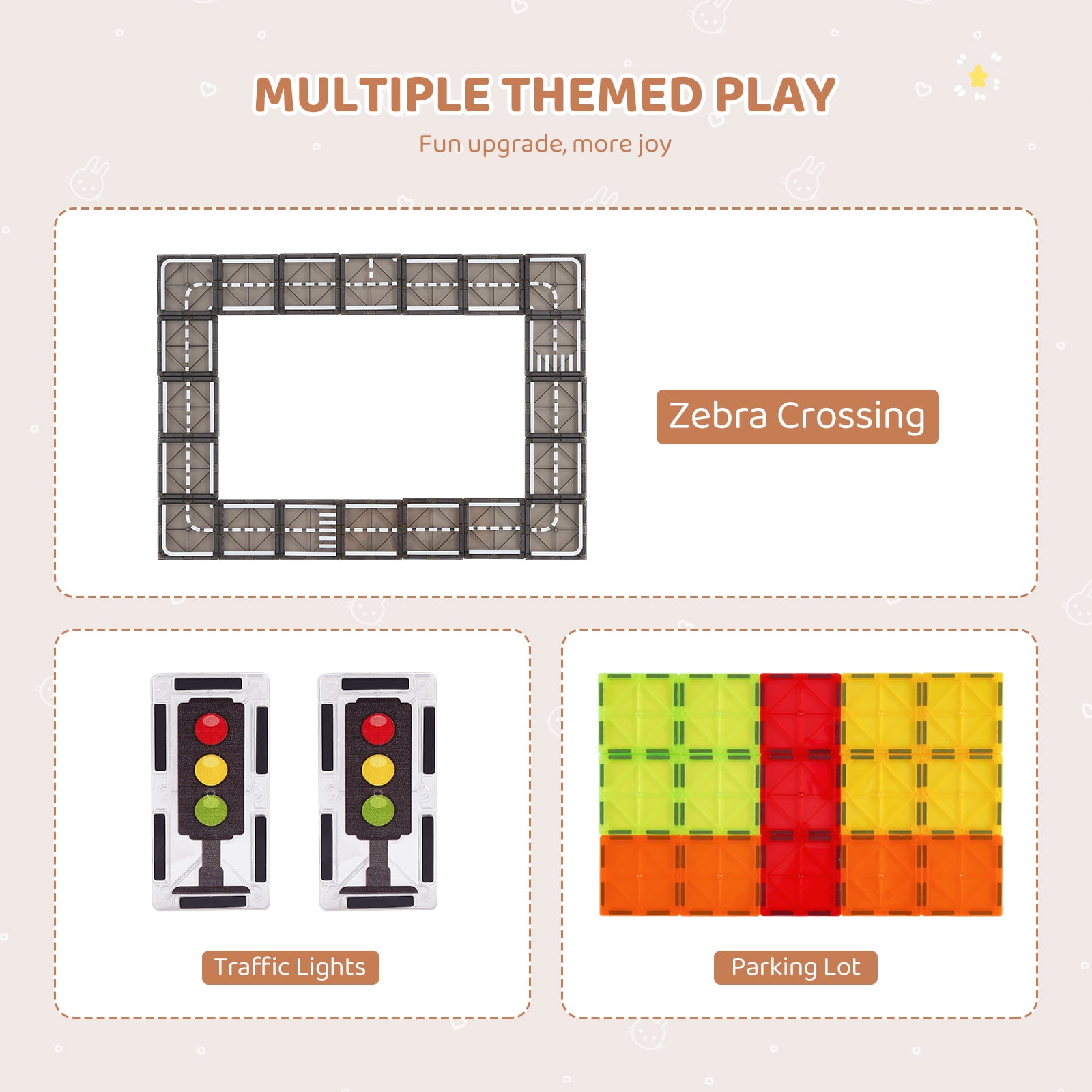 KFFKFF Magnetic Pieces, Set of 56 Magnetic Highway Construction Bricks for Children, Magnetic Assembly Kit with Carry Pouch, STEM Learning Urban Development Stacking Plaything Present