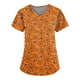 thumbnail image 1 of Top de bolsillo estampado de Halloween con cuello en V y manga corta informal a la moda para mujer amarillo/L, 1 of 3