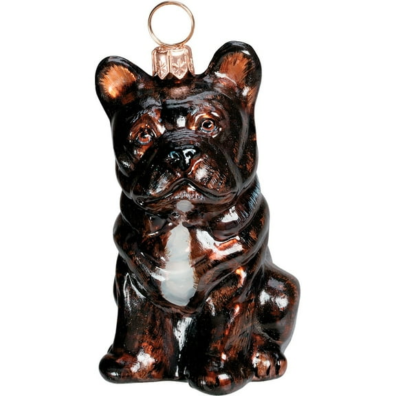 French Bulldog Black Sitting Dog Blown Glass Polish Christmas Tree Ornament