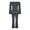 thumbnail image 5 of Kaemgyyd Women 2 Piece Set Spring Outfits Flare Long Sleeve off Shoulder Crop Top and Bell Bottoms Pants Set Rib Knit Lounge Sets, 5 of 6