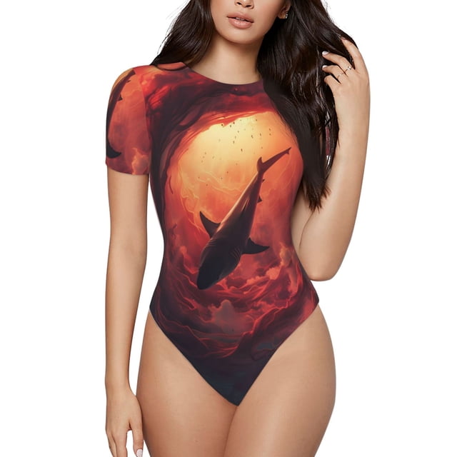 Balery Shark Underwater Vortex Body de cuello redondo de manga corta para mujer Tops de manga corta Tops básicos-XX-Large