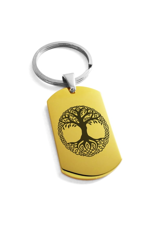 Stainless Steel Yggdrasil Great Tree of Life Viking Norse Engraved Dog Tag Keychain Keyring