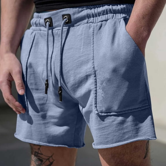 Ceisia Men's Casual French Terry Shorts Elastic Waist Drawstring with Side Pockets Light Blue XXL Gifts for Father