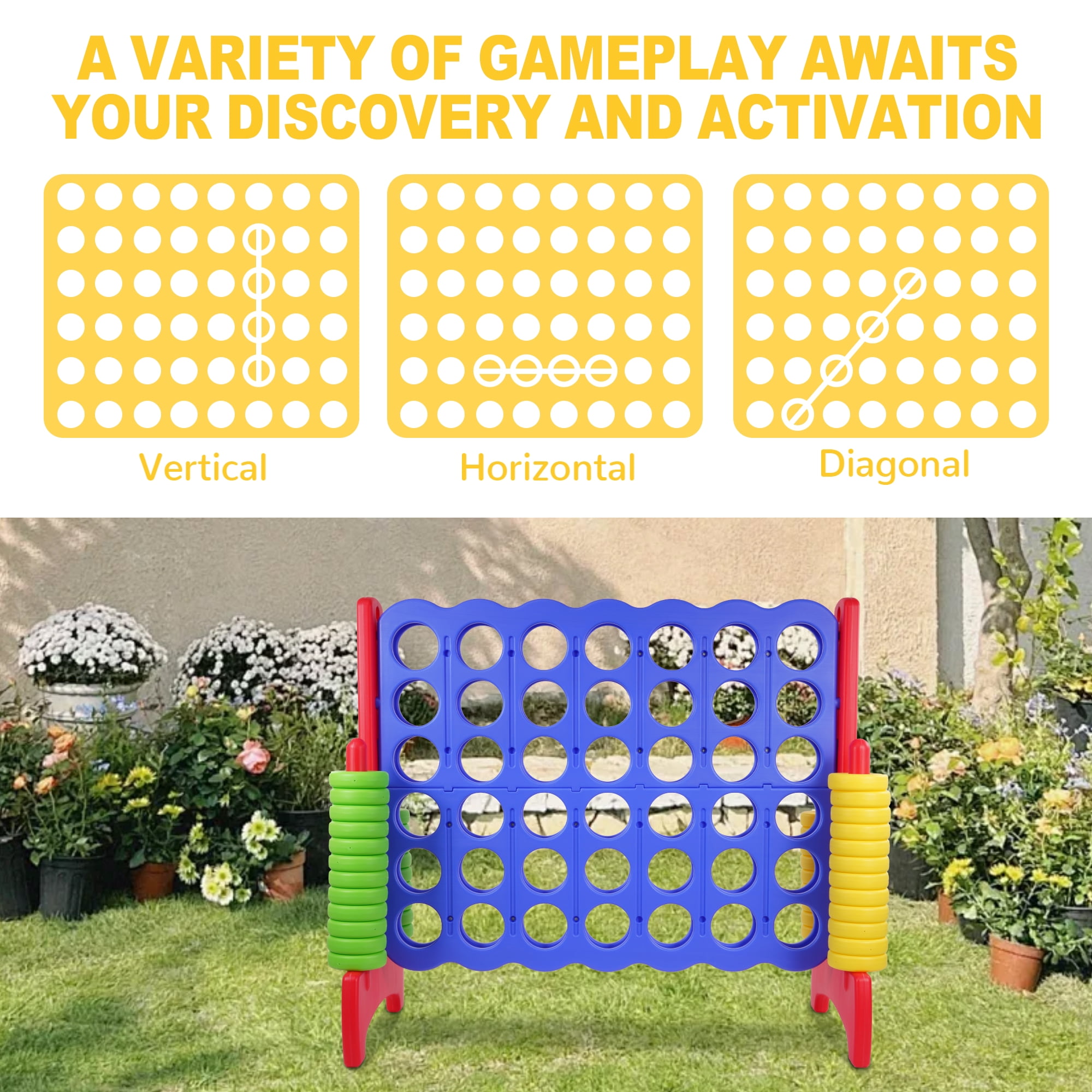 FlexWave 4-to-Score Game Set, with 42 Jumbo Rings and Quick-Release Slide, for All Ages, Perfect for Holiday Parties and Family Games, Large Size