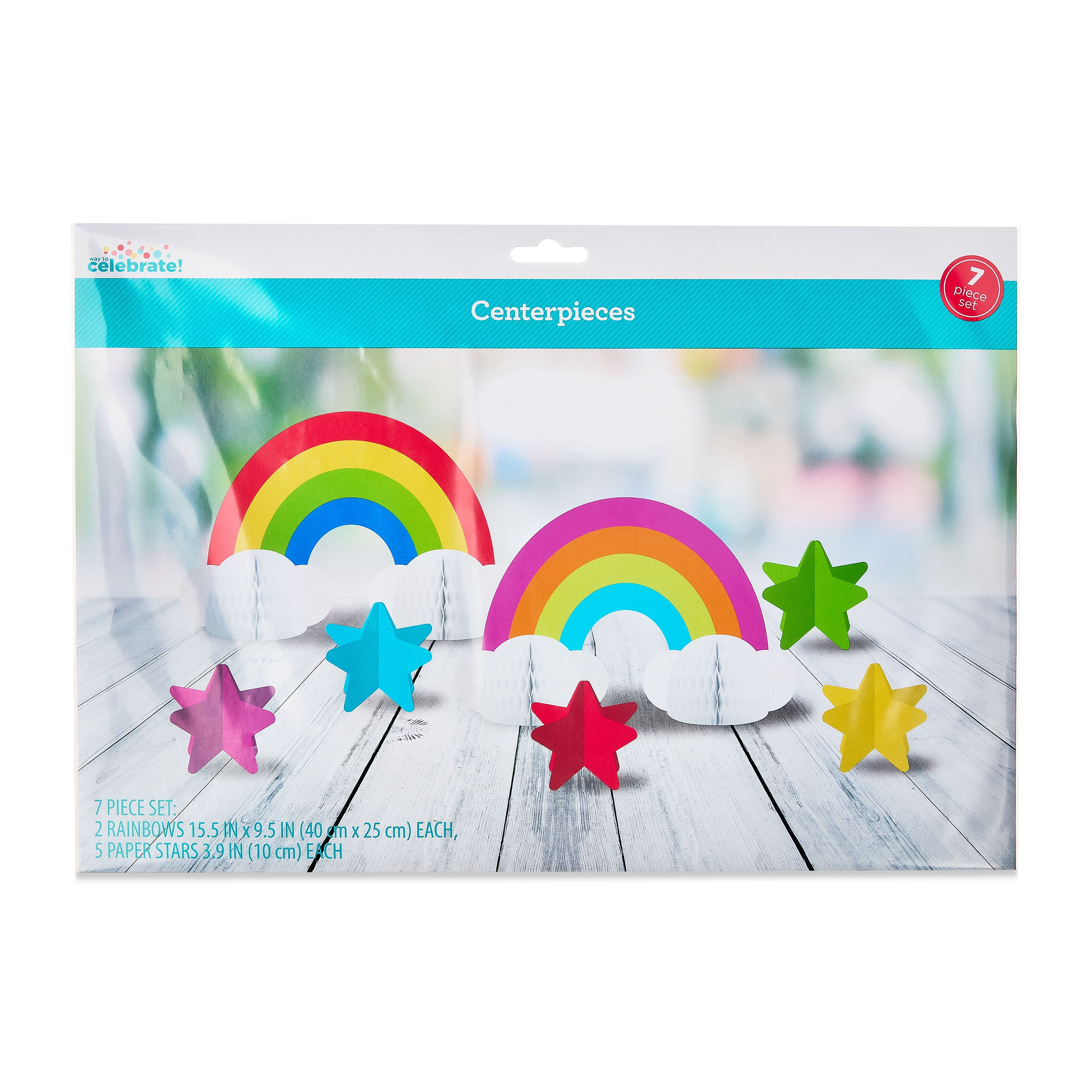 Stars and Rainbow Paper Honeycomb Table Centerpiece Decorations, 7 Pieces, by Way To Celebrate