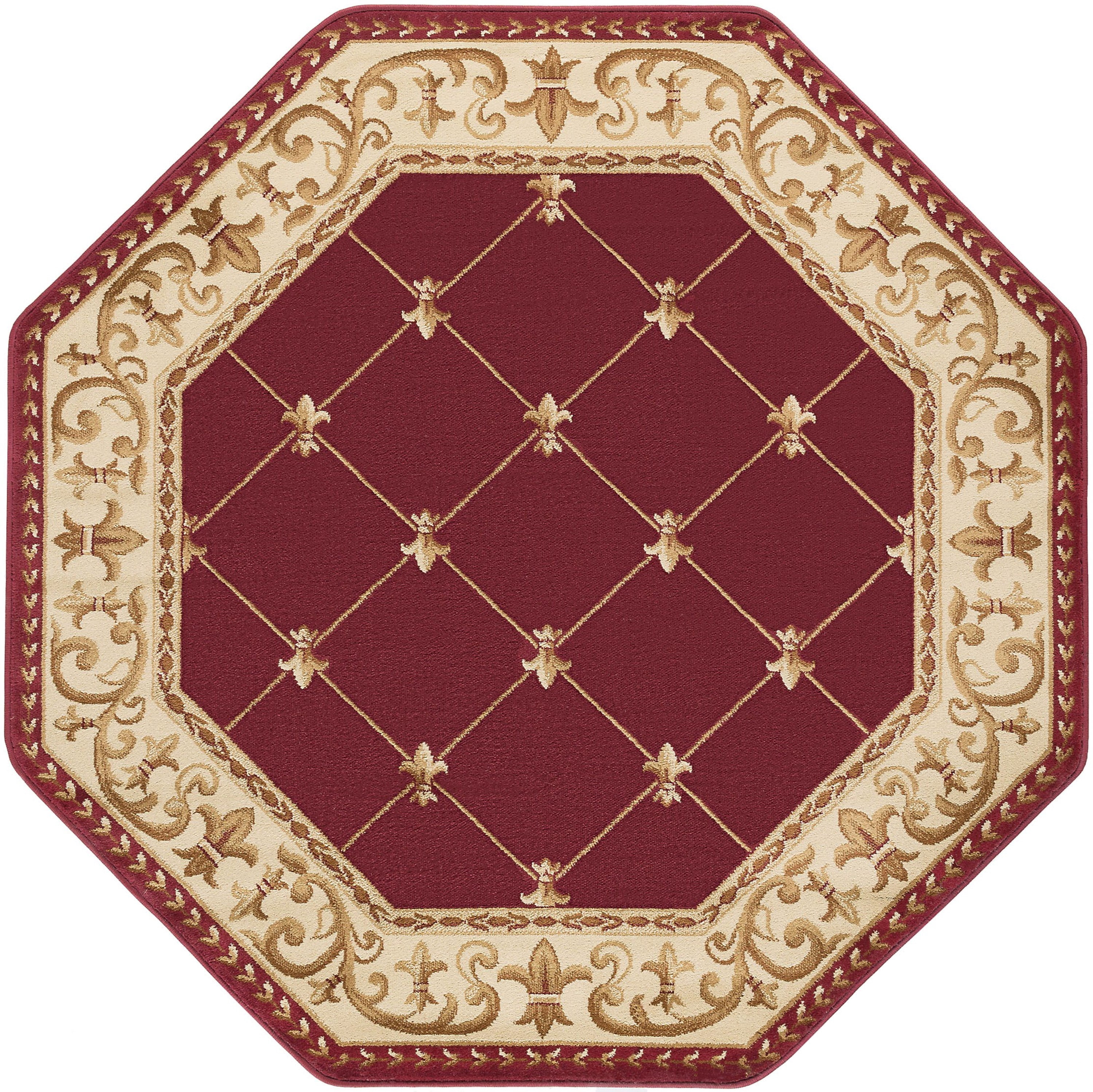 Traditional Area Rug (5'3'' Octagon) Border Red, Beige Indoor Octagon Easy to Clean