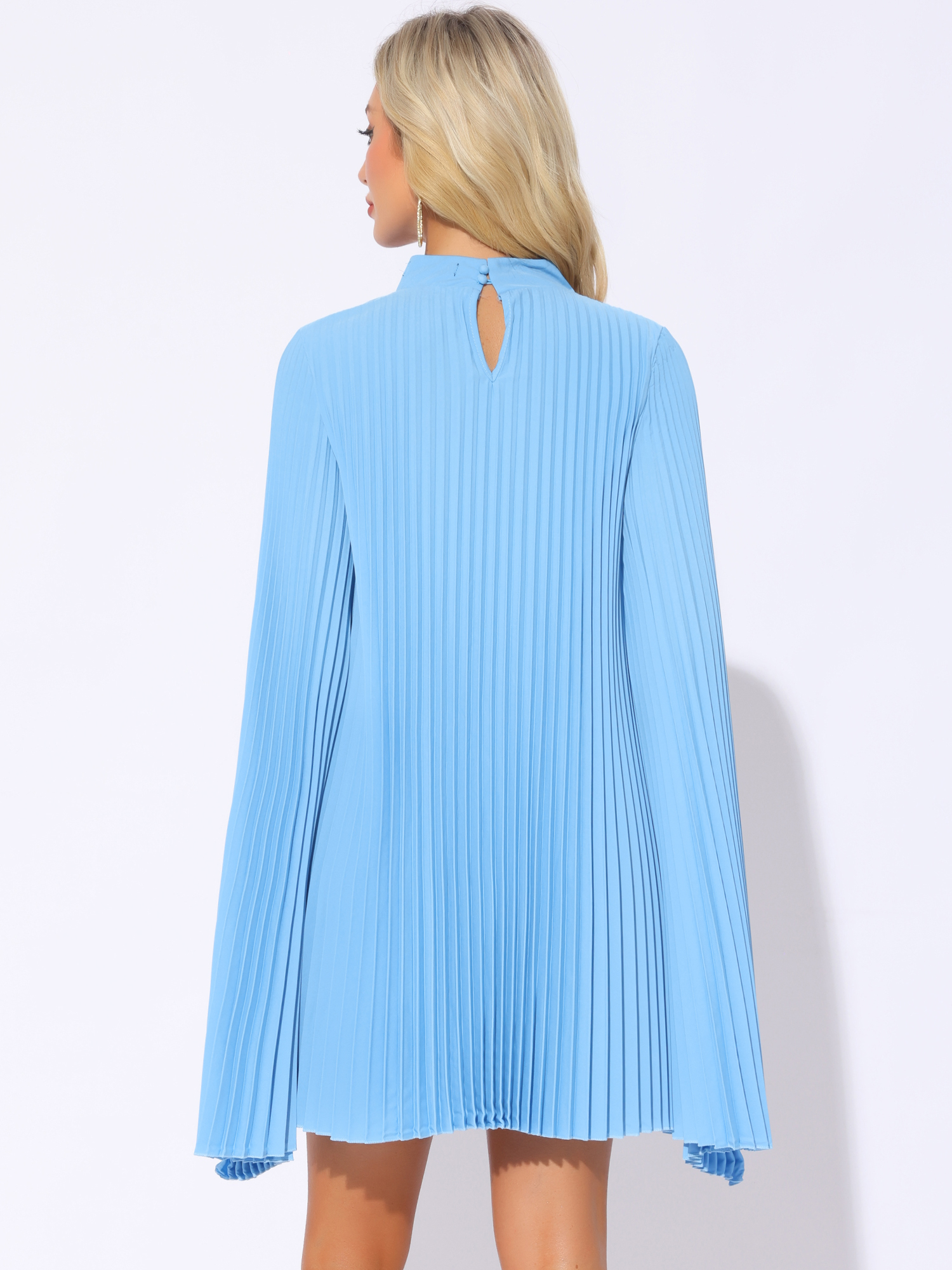 DARING DIVA Flowy Cloak Sleeve Cape Pleated Chiffon Dress L Blue