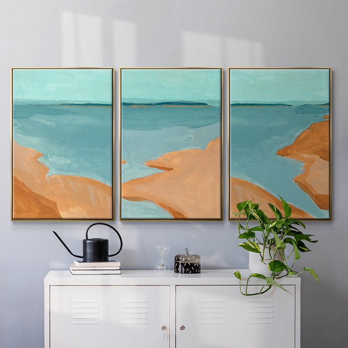 Out on the Sandbar I - Framed Premium Gallery Wrapped Canvas L Frame 3 Piece Set - Ready to Hang