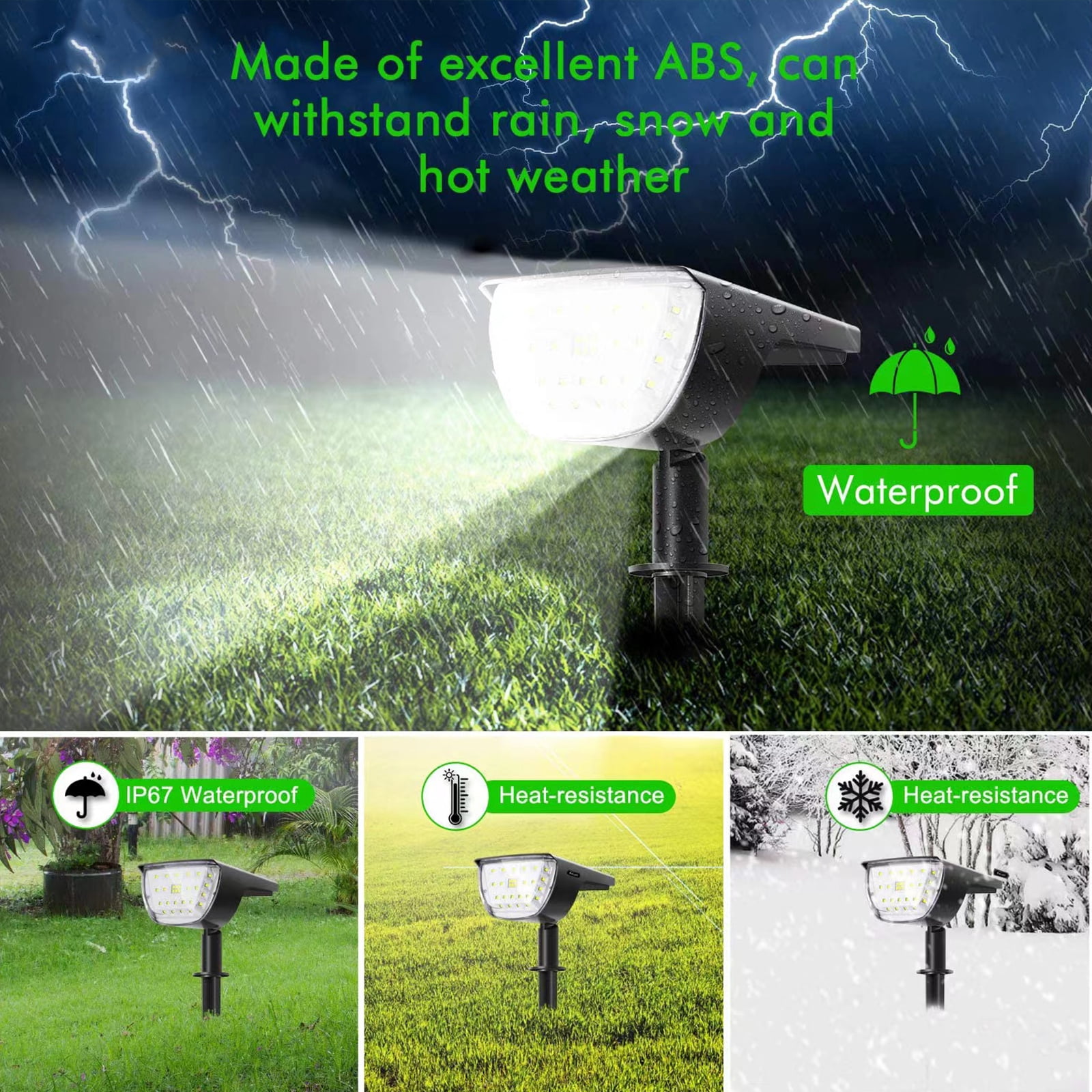 2 Pcs Solar Spot Lights Outdoor IP67 Waterproof, 3 Lighting Modes 32 LED Solar Powered Landscape Lights Wall Lights in One, Solar Garden Pathway Lights- White